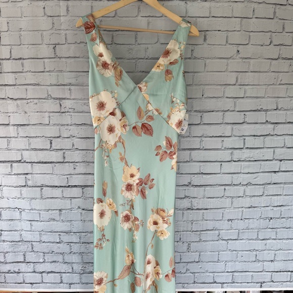 a new day Dresses & Skirts - Floral Sleeveless‎ Maxi Satin Slip Dress - Mint Green